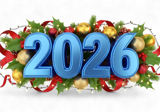 Celebrate 2026 with festive cheer and holiday spirit, adorned with twinkling lights, vibrant ornaments, and lush greenery for a joyous New Year celebration and fresh beginnings - Powered by Adobe