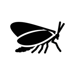 Black silhouette of a moth or insect with wings and antennae.