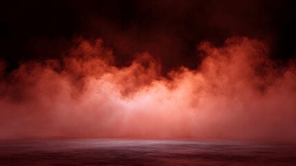Fototapeta premium An atmospheric scene of swirling red smoke and fog illuminated from below against a dark background evoking intense moods