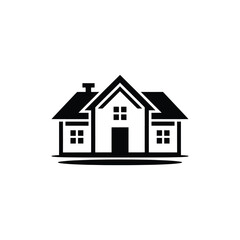 Simple black and white icon of a modern house