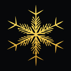 Elegant Golden Snowflake with Sharp Geometric Lines on a Black Backdrop, an Ideal Winter Graphic for Seasonal Projects and Festive Decorations Vector Ornament.