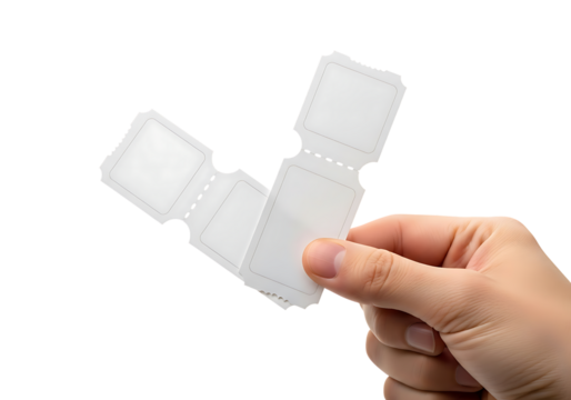 Hand holding blank white tickets with perforated edges image