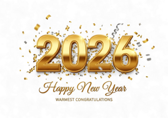Celebrate a joyful 2026 new year with shimmering gold confetti and warmest congratulations, perfect for seasonal greetings, festive invitations, and cheerful holiday promotions