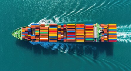 Aerial view of cargo container ship sailing in the open sea, logistics © Nahida