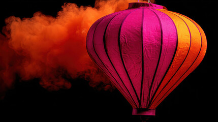 Obraz premium Handcrafted new year lantern radiates vibrant colors against smoky backdrop creating festive atmosphere