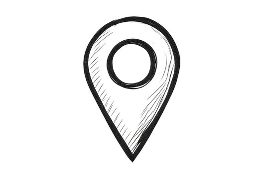 Location pin drawing, navigation marker icon, hand drawn map point, sketching direction or address on transparent background
