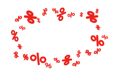 3d flying red percent signs discount with blur effect and different angles. Voucher gift. Stock vector illustration on isolated background.
