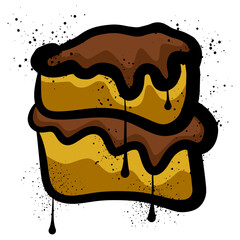 Brownie chocolate graffiti with colorful black spray paint splashes