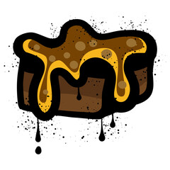 Brownie chocolate graffiti with black spray paint splashes