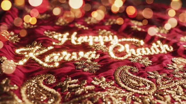 Happy Karva Chauth Red Fabric Festive Indian Tradition Background