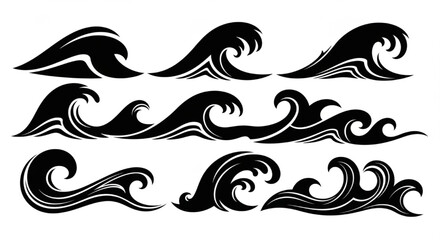 Fototapeta premium Wave Silhouette Vector Illustration Showing Multiple Curving Variations in Bold Minimal Ocean Style