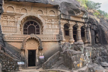 Pandavleni or The Trirashmi Caves or Nashik Caves, a group of twenty-four Hinayana Buddhist caves, a holy Buddhist and Jain site, The cave has images of Buddhas, Bodhisattvas sculptures, Nashik, India