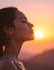 Portrait of a woman at sunset 