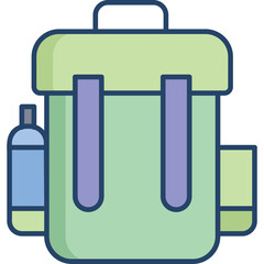 Green Backpack with Blue Water Bottle Attachment Simple Icon Illustration