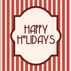 Retro flat style Christmas greeting card with red stripes and Happy Holidays text. Vintage festive poster perfect for holiday invitations, decor and winter design projects.