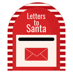 Festive flat-style “Letters to Santa” mailbox illustration, ideal for Christmas cards, winter posters, gift tags and holiday branding.