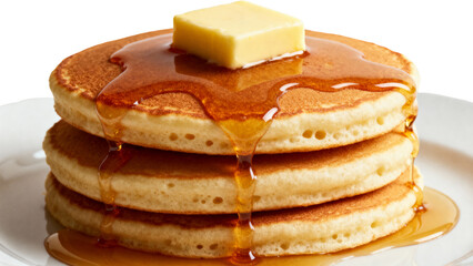 Stack of Fluffy Pancakes with Melting Butter and Maple Syrup