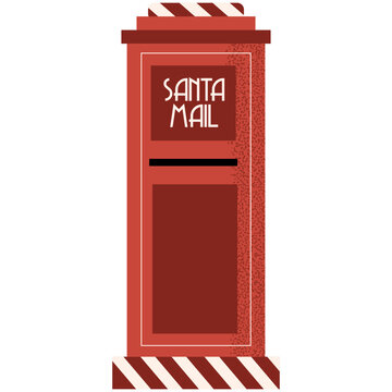 Bright flat-style Santa Mail postbox illustration, perfect for Christmas cards, festive labels, holiday branding and winter designs.