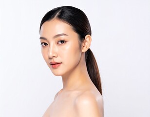Asian woman with a beautiful face and perfect clean fresh skin cute female model with