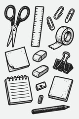 Hand Drawn Stationery Vector Set — Sketchy Office Tools and Doodle Elements