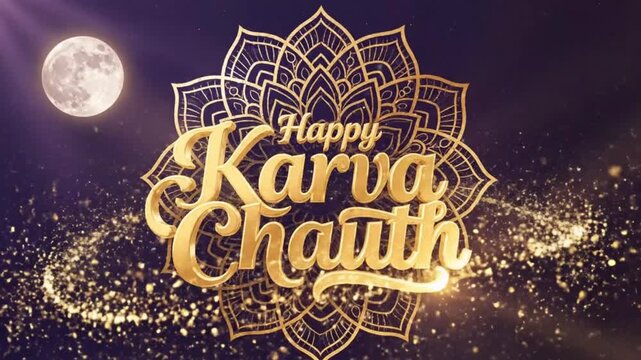 Happy Karva Chauth Golden Title Background Festival Celebration