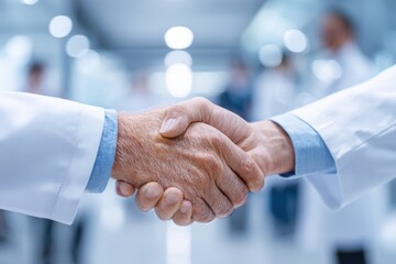 Successful handshake between a doctor and a client in a modern medical facility amidst ongoing healthcare discussions