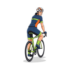 Fototapeta premium Smiling Woman Road Biking Green Bicycle Illustration