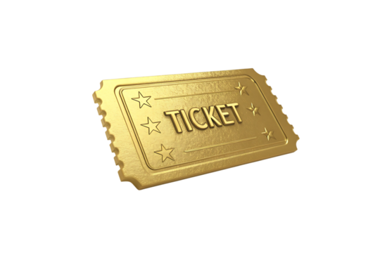 Golden ticket isolated 3d render elegant golden artwork