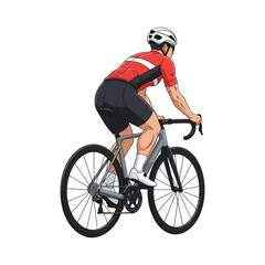 Strong Male Cyclist Pushing Hard on Road Bike Illustration