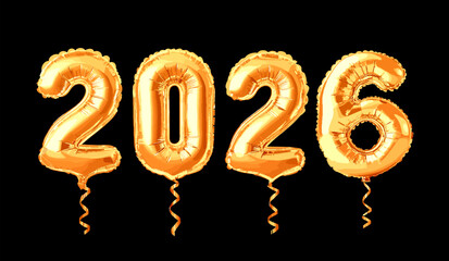 2026 Happy new year with balloons on black background vector illustration