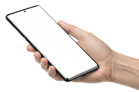 hands showing smartphone with blank screen close up view