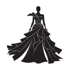 Layered Draped Asymmetric Evening Gown Silhouette