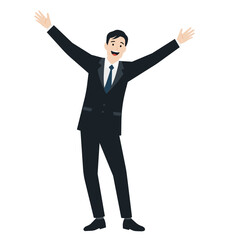 Prin明るく手を広げるビジネス男性のポジティブなイラスト