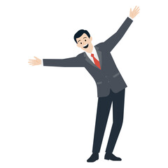 腰を折って笑顔で歓迎するスーツ姿の男性イラスト