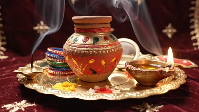 Traditional Karva Chauth Ritual Thali Indian Festival Celebration