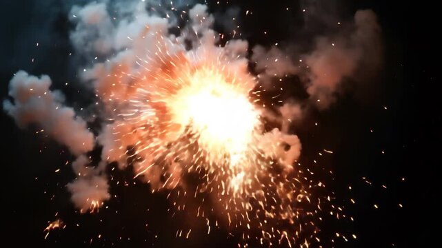 Spark explosions with vivid colors create dramatic effects against a black background during a nighttime event showcasing stunning visual displays and excitement