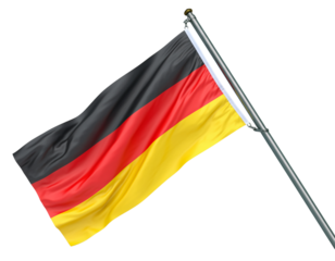 German flag waving in the wind isolated on transparent background national symbol of germany
