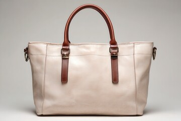 Elegant cream leather tote bag with rich brown handles and polished brass hardware, perfect for sophisticated everyday style and professional settings.