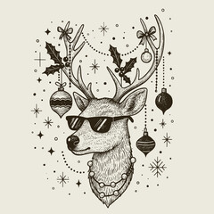 Festive Deer Vector Illustration
