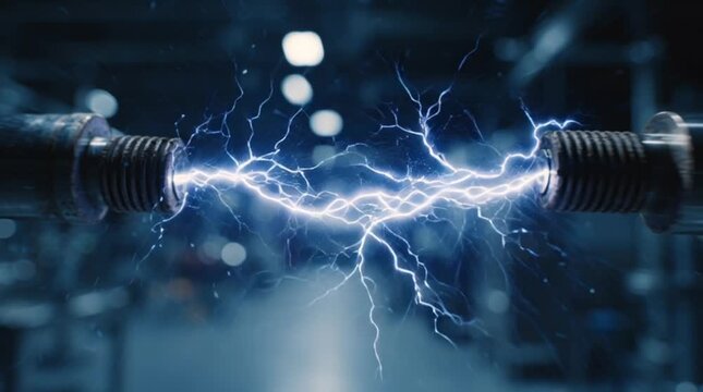 Powerful Lightning volts Arc between Electrodes in Industrial Setting