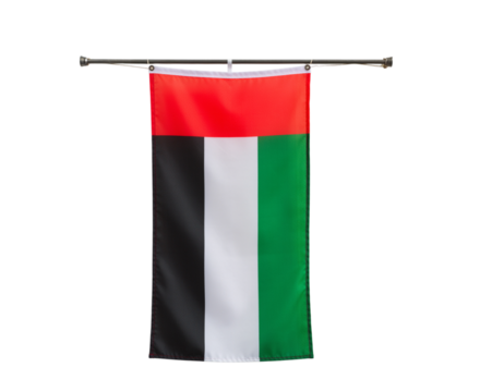 The national flag of the united arab emirates hanging isolated on transparent background, studio shot
