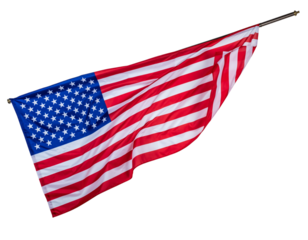 American flag waving isolated on transparent background, symbol of freedom and patriotism, national pride
