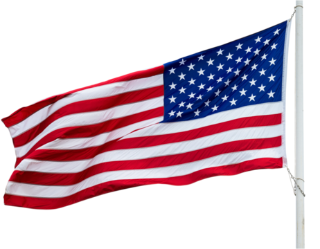 American flag waving proudly in the wind, symbolizing freedom, democracy, and national pride isolated on transparent background