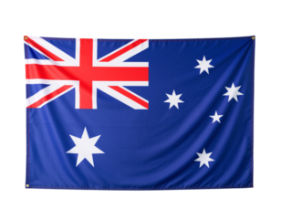 Australian flag waving in the wind isolated on transparent background, a symbol of australia