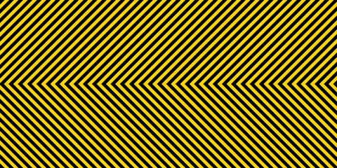 Warning sign with yellow and black diagonal lines. Attention, danger or caution symbol. Construction site signage, road safety notice, hazard banner, security alert shield. Vector illustration