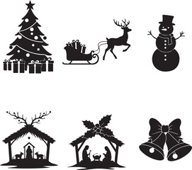 Fototapeta premium Christmas Symbols Silhouette Collection Festive Elements and Religious Celebration Designs.