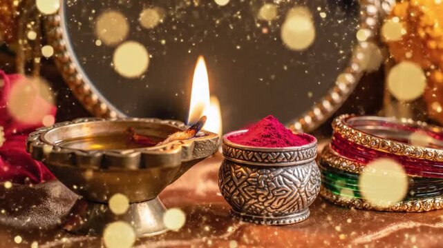 Glowing Diya Sindoor Bangles Karwa Chauth Festival Background