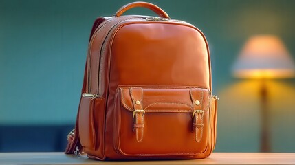 Luxurious brown leather backpack exuding sophistication and practicality, perfect for modern professionals and discerning travelers seeking style.