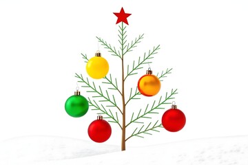 Minimalist christmas tree with colorful ornaments and a red star on top