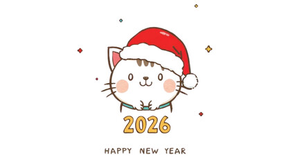 Adorable Cartoon Cat Wearing Santa Hat Wishes Viewers Happy New Year For Upcoming Year
